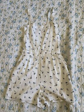 Hollister White Romper with Navy Floral Print